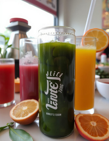 A bottle of iced matcha drink.の写真素材