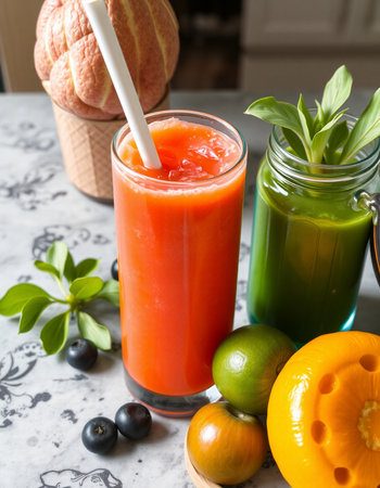Glasses of fresh smoothies with fruits and vegetables, healthy lifestyle
