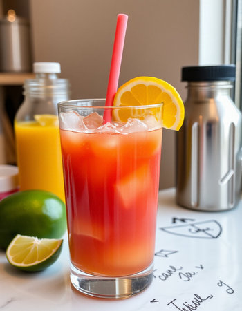 Aperol spritz cocktail with lemon and ice in a glass