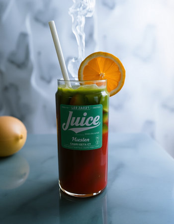 Jujube juice in a glass with a straw on the tableの写真素材