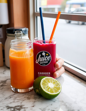 Juices and drinks in a coffee shop.