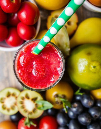 Fresh smoothie with fruits and berries. Detox diet concept.の写真素材