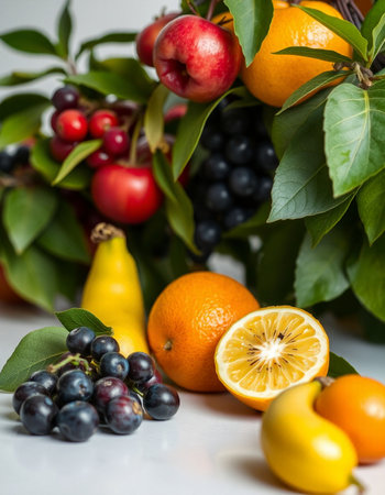 fruits and berries on the table, healthy food, selective focus
