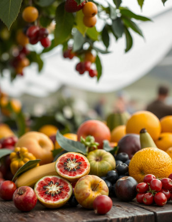 Fresh fruits on a wooden table. Selective focus. nature.の写真素材