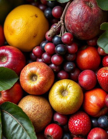 Fruits, apples, oranges, grape and pomegranate