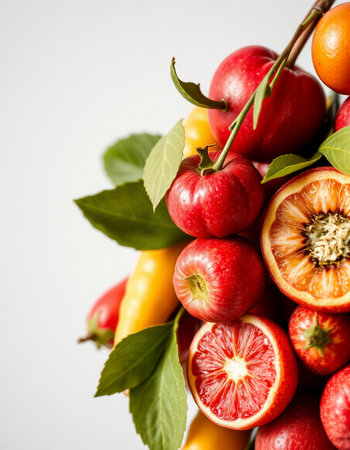 Fresh fruits and vegetables on a light background. Healthy food concept.の写真素材