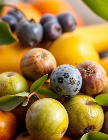 Close up of a group of different fruits, selective focusの写真素材