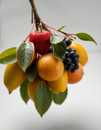 fruits on a branch on a white background, close-upの写真素材