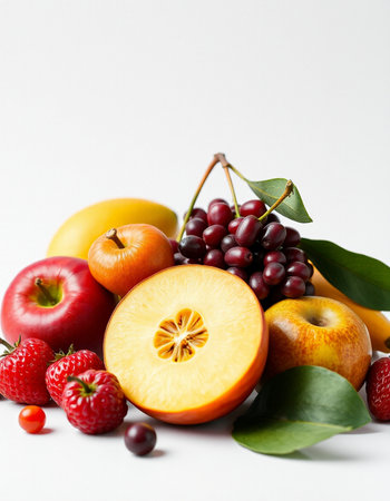 Fresh fruits on a white background. Healthy food concept. Selective focus.の写真素材