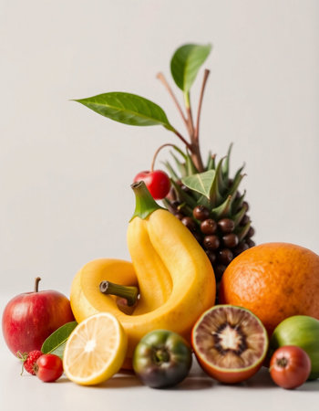 Fruits on a white background. Healthy eating concept. Vertical.の写真素材