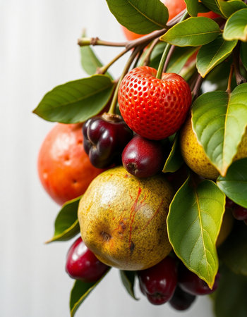 Fruits on a white background. Shallow depth of field.の写真素材