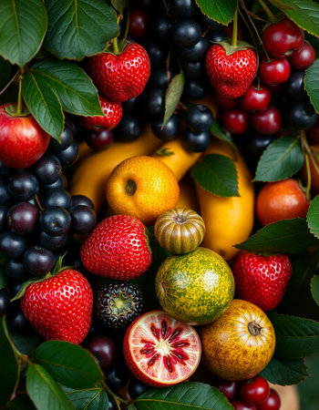 Fruits and berries as a background. Fruits and berries as a backgroundの写真素材