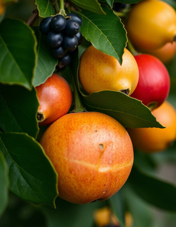 Close-up of ripe jujube fruits on a branch.の写真素材