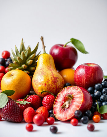 Fresh fruits and berries on a white background. Healthy food concept.の写真素材