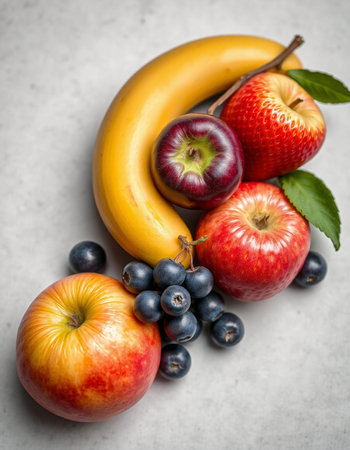 Fresh fruits on a grey background. Selective focus. nature.の写真素材
