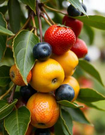 Fruits on a tree branch in the garden. Selective focus.