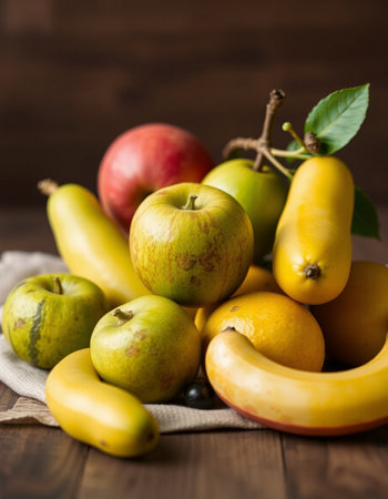 Fruits on a wooden background. Selective focus. nature.の写真素材