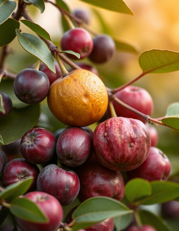 Ripe fruits on a branch of a tree in the garden.の写真素材