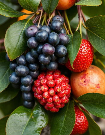Berries on a branch of a tree, close-up.の写真素材