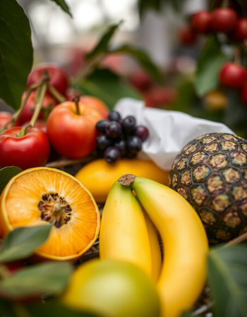 Fruits and vegetables in a basket. Selective focus. nature.の写真素材