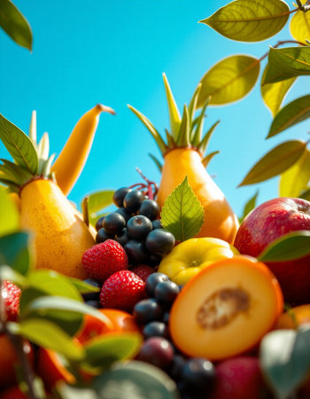 Fruits and berries in a basket. Selective focus. nature.の写真素材