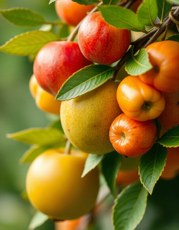 Fruits on the tree in the garden. Shallow depth of fieldの写真素材