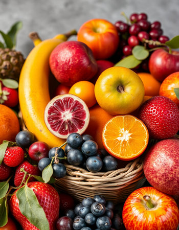Variety of fruits including apples, oranges, grapefruits and pears.の写真素材