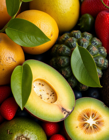 Fruits and vegetables background. Healthy food concept. Close up.の写真素材