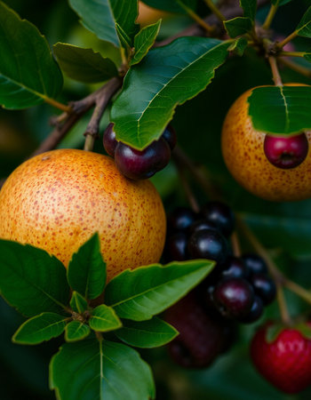 Ripe fruits on the branch of a tree in the garden.の写真素材