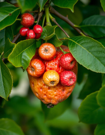 Fruit on the tree in the garden. Shallow depth of fieldの写真素材