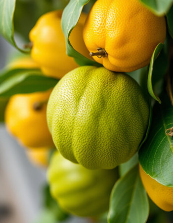Fresh lemons and lemons on the tree in the garden.の写真素材
