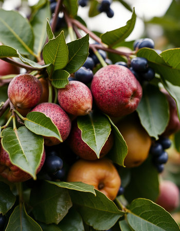 Close-up of fruit on the tree in the garden, shallow depth of field