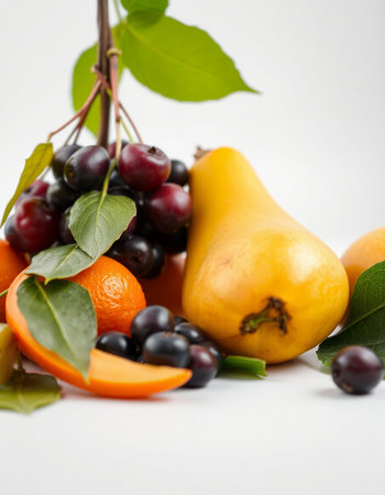 Fruits on a white background, close-up, selective focusの写真素材
