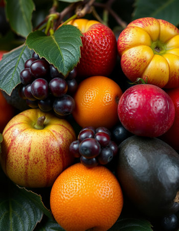 Fruits and Vegetables in a Basket, close-up
