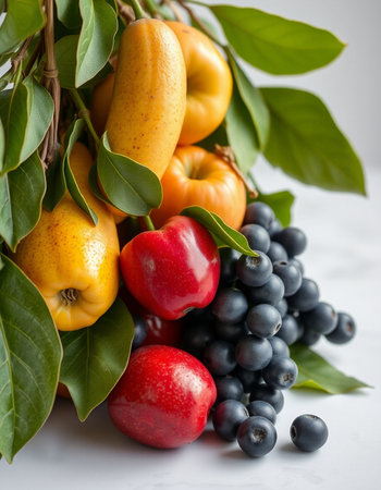 Fruits and berries on a white background. Selective focus.の写真素材