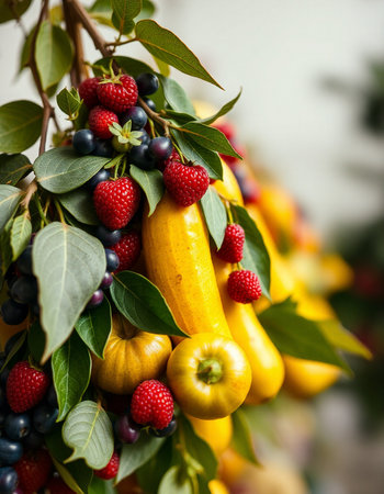 Fresh organic fruits and vegetables on the market. Healthy food concept.の写真素材