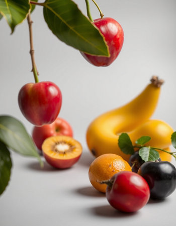 Fruits on a gray background. Healthy food. Fresh fruits.の写真素材