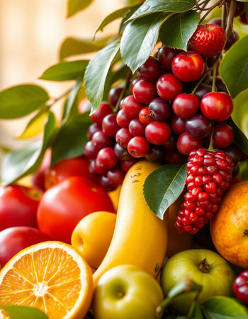 Fruits and vegetables on the table. Healthy eating. Fruit backgroundの写真素材