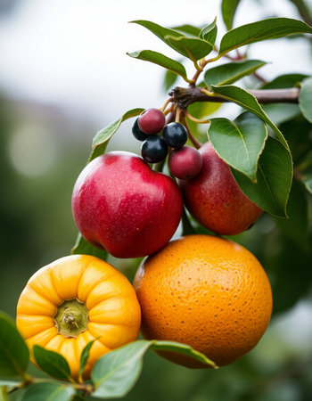 Fruits on the tree in the garden. Shallow depth of field.の写真素材
