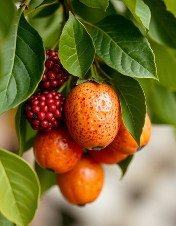 Ripe fruit on a tree in the garden. Selective focusの写真素材