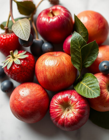Fresh fruits and berries on a light background. Healthy food concept.の写真素材