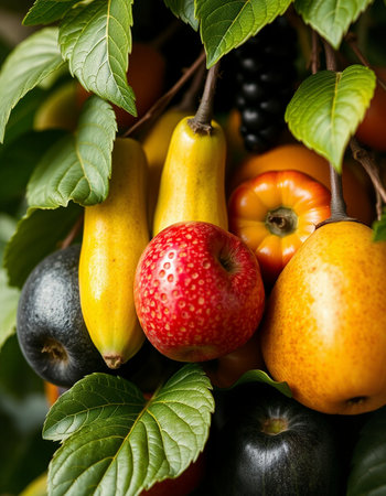 Fruits and vegetables on the table, close-up, horizontal