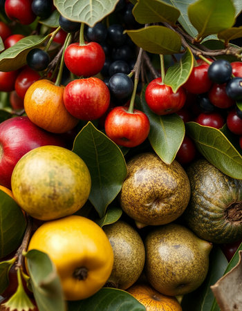 Fruits and berries background. Healthy food concept. Close up.の写真素材