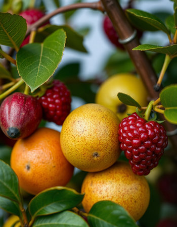 Fruits on a branch of a tree. Selective focus.の写真素材