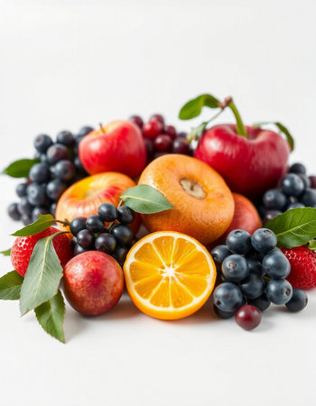Fruits and berries on a white background. Healthy food concept.の写真素材