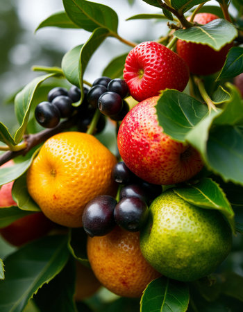 Fruits on the tree in the garden. Selective focus.の写真素材