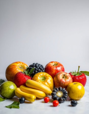 Fresh fruits on a white background. Healthy food concept.の写真素材