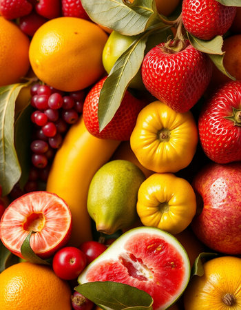 Fruits and Vegetables Background. Healthy Eating Concept. Top View.の写真素材