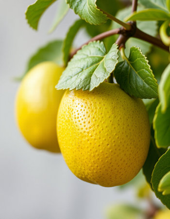Ripe yellow lemons on a branch of a lemon tree.の写真素材