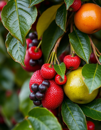 Fruits on a tree in the garden. Shallow depth of fieldの写真素材